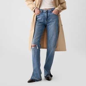 GAP Distressed Medium Blue Straight-Leg Jeans
